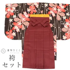 【中古】 二尺袖 袴セット 化繊 美品 身丈112.5cm 裄69cm リサイクル着物 黒色系 花文様 半幅帯 小振袖 コーディネート tt1058b[ 和服 成人 卒業式 お祝い 結婚式 パーティー 謝恩会 初詣 アウトレット きもの kimono ]