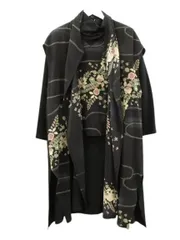 シセンドウ 詩仙堂 HITOSHI TAMURA  ちりめん 縮緬 アンサンブル ロングジレ ブラウス セット ベスト 黒 ブラック 和柄 プリント トップス