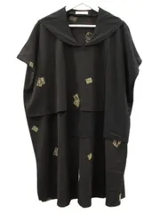 シセンドウ 詩仙堂 HITOSHI TAMURA  ちりめん 縮緬 チュニック ワンピース フード付き 黒 ブラック ノースリーブ レイヤード ロングベスト