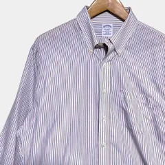 ブルックスブラザーズ　長袖 シャツ　ホワイト　ストライプ　ノンアイロン　スーピマコットン　スリムフィット