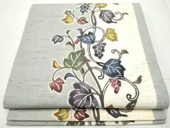平和屋着物●六通柄袋帯　ぜんまい紬　紅型染　葡萄蔦の葉文　正絹　逸品　CABB5958hy
