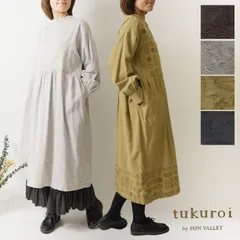 ＊【新品】【tukuroi ツクロイ】(サンバレー sun valley) コットン リネン ツイル ボタニカル 刺繍 2way 切替 ワンピース (tk818254)レディース 秋 冬 フレア Aライン ナチュラル 服 ナチュランド 40代 50代 60代
