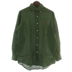 ラルフローレン RALPH LAUREN クラシックフィット CLASSIC FIT ボタンダウンシャツ 麻 リネン 長袖 ロゴ 刺繍 XS 緑 グリーン /XZ ■GY44