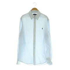 ポロ ラルフローレン POLO RALPH LAUREN 近年モデル リネン ストライプシャツ 長袖 ボタンダウン M ブルー /MY ■OS