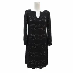 エポカ EPOCA ワンピース ひざ丈 長袖 総レース 40 L 黒 ブラック スリットネック /MA6 ■GY61