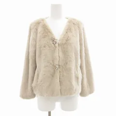ミッシュマッシュ MISCH MASCH 美品 フェイクファージャケット Vネック ビジュー ショート丈 M ベージュ /AEのサムネイル