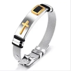 【N021】ブレスレット　アクセサリー　メンズ　シルバー　クロス　十字架