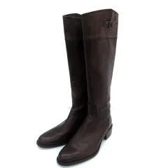 アンタイトル UNTITLED ジョッキーブーツ ロングブーツ ローヒール スタックヒール レザー 24cm ダークブラウン /SM11 ■GY53