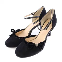 ミッシェルクラン MICHEL KLEIN ストラップパンプス アンクル ラウンドトゥ ハイヒール スエード リボン 24cm 黒 ブラック /BB ■GY14