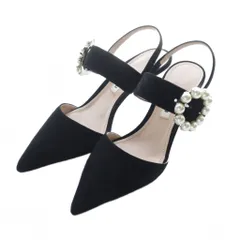 ミュウミュウ miumiu パンプス ポインテッドトゥ ピンヒール ストラップ スエード 34 21cm 黒 ブラック /RI ■OS