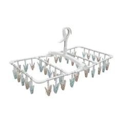 東和産業 洗濯 物干し ハンガー アルミハンガー アルミ 40ピンチ ホワイト くすみカラー ラテ 可愛い ピンチ交換可能 ピンチ移動式 サビに強い 軽量 [ホワイト・ブルー・ブラウン] [アルミハンガー 40P]