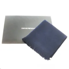 エンポリオアルマーニ EMPORIO ARMANI マフラー ウール フリンジ ロゴ 紺 ネイビー /AO11 ■GY19