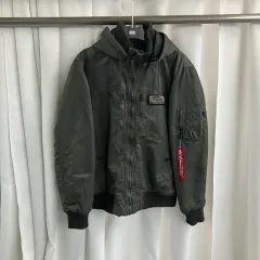 アルファインダストリーズ カーキ フード MA-1 パイロットジャンパー XL