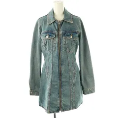 ザラ ZARA デニムワンピース 長袖 ミニ 前開き ジップアップ USED加工 コットン S ライトブルー /NR ■OS