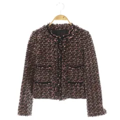 アナイ ANAYI ノーカラージャケット ツイード アウター ウール 36 黒 ピンク /NR ■OS