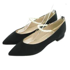 ダイアナ DIANA フラットパンプス ポインテッドトゥ パール アンクルチャーム 23.5cm 黒 ブラック 42177 /MI ■OS