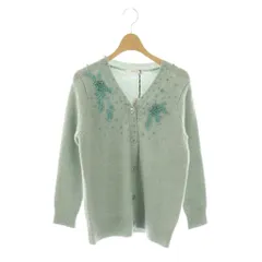 アナイ ANAYI ビジュー装飾ウール混カーディガン ニット モヘヤ混 38 グリーン /CX ■OS