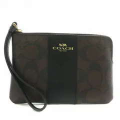 コーチ COACH ポーチ リストレット 小物入れ PVC レザー シグネチャー ストライプ 総柄 ロゴ 茶色 ブラウン 58035 /XZ ■GY11
