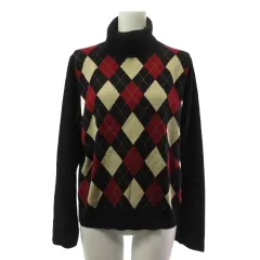 バーバリー ロンドン BURBERRY LONDON ニット セーター タートルネック アーガイル 黒 ブラック ボルドー 5 