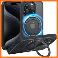 【新品】 NIMASO iPhone 15 Pro 用 ケース 縦横両対応 360°回転スタンドケース いphone15Pro用 MagSafe対応 携帯スマホケース リングマグネット搭載 カバー ワイヤレス充電対応 マット感 防指紋 米軍MIL規格 耐衝 0