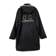 チャンピオン CHAMPION ベンチコート 中綿 フード 裏ボア ロゴ 刺繍 ジップアップ 防寒 スポーツ観戦 XL 黒 ブラック サッカー