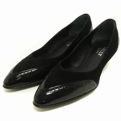 バリー BALLY パンプス エナメル スエード アーモンドトゥ ヒール 黒 ブラック 34.5 ■FF