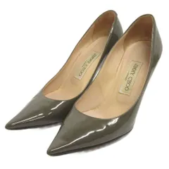 ジミーチュウ JIMMY CHOO パンプス ピンヒール ポインテッドトゥ エナメル 緑 カーキ 36