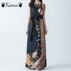 ❦Kaena❦　着物リメイク　ロング　ワンピース　マキシ丈　ドレス　黒留袖　Aライン　ベルト紐付き　後ろ開きボタン　金彩　暈染　吉祥花唐草扇文　宝尽くし　鳳凰　牡丹　結婚式　パーティー　入学式　卒業式　ステージ衣装　オケージョン　フォーマル