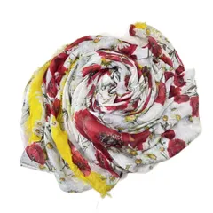 アンドドルチェ&ガッバーナ ドルガバ & DOLCE&GABBANA 花柄 ストール マフラー 大判 カシミヤ混 フリンジ ホワイト レッド イエローのサムネイル