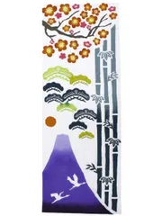 注染手ぬぐい　めでた富士　倭物やカヤ　富士山柄 松竹梅 迎春 お正月 縁起物 日本製 お歳暮 お年賀 贈り物 プチギフト 和小物 和雑貨 ちょっとした贈り物にも