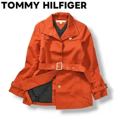 トミーヒルフィガー TOMMY HILFIGER 裏ドット柄 ハーフ トレンチコート 0 オレンジ レディース ♪