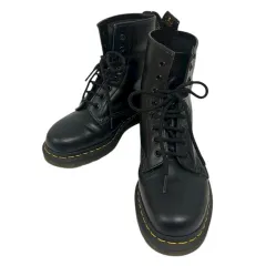 ドクターマーチン DR.MARTENS 8ホールブーツ 1460 ショート レースアップ ラウンドトゥ ローヒール 無地 ステッチ UK6 25.0cm 黒 ブラック 黄色 イエロー