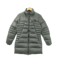 ザノースフェイス THE NORTH FACE ダウンコート スタンドカラー ジップアップ ロング 光沢感 ロゴ刺繍 アウトドア 90 M グレー /MN13 ■GY44
