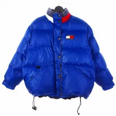 トミーヒルフィガー TOMMY HILFIGER 90s 刺繍ロゴ ダウンジャケット ブルゾン 上着 XL ブルー 青