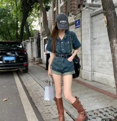 デニム ショートパンツ ロールアップ オールインワン (ゲストルック 披露宴 パーティー衣装 ONE PIECE