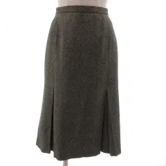 インディヴィ INDIVI スカート ミディ丈 カシミヤ混 日本製 斜めストライプ ブラック 黒 ベージュ 38