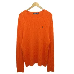 ポロ ラルフローレン POLO RALPH LAUREN コットンニット セーター ケーブル ロゴ刺繍 L オレンジ ■MET2