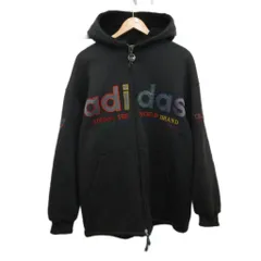 アディダス adidas 90s ヴィンテージ 古着 ジップアップジャケット フード パーカー ロゴ刺繍 オーバーサイズ デサント製 裏ボア L グレー AA-3145 ■MET2