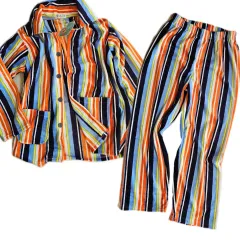 L/XL メンズ マイクロファイバー パジャマ 上下セット / ストライプ下 睡眠パンツ + トップス