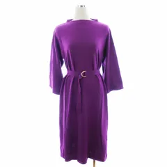 エムケー ミッシェルクラン MK MICHEL KLEIN ニットワンピース ミモレ丈 七分袖 ボートネック 薄手 無地 38 紫 パープル /T2
