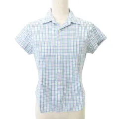 ラルフローレン RALPH LAUREN 美品 チェック シャツ 半袖 ポケット ラウンド 薄手 9 約Mサイズ 青 ブルー