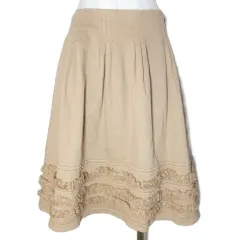 エムズグレイシー M'S GRACY スカート ひざ丈 タックフレア フリンジ ブラウン 40 L相当 ■YHS4 X