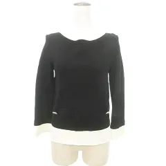 エポカ EPOCA 美品 レイヤード風 ニット トップス 長袖 40 Lサイズ 黒 ブラック 白 ホワイト