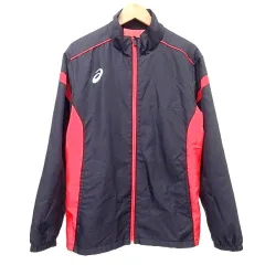 アシックス asics 裏トリコットブレーカージャケット ブルゾン 吸湿発熱素材 M 黒 ブラック 赤 レッド A1112