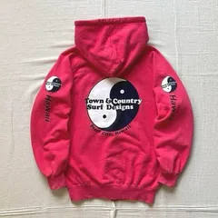 希少　90s　vintage　Town&Country　タウンアンドカントリー　全面陰陽ロゴプリント　フルデコ　フルジップアップパーカー　ブルゾン　ネオンピンク　M　Y2K　平成レトロ　サーフ　yin yang logo print zip-up parka