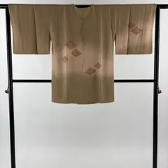 【美品】 道行 身丈95cm 裄丈65.5cm M 和装コート 角衿 菱 刺繍 ぼかし 薄茶色 正絹 秀品 【中古】