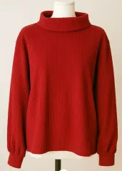 レッド タートルネック ニット クロップドTシャツ 66