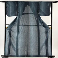 【美品】 小紋 身丈162cm 裄丈64cm M 薄物 幾何学 紺色 化繊 秀品 【中古】