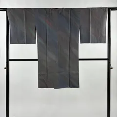 【美品】 道行 身丈100cm 裄丈64cm M 和装コート 角衿 幾何学 ぼかし 青灰色 正絹 名品 【中古】