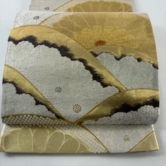 【美品】 袋帯 秀品 菊 花 金銀糸 刺繍 金色 六通 正絹 【中古】